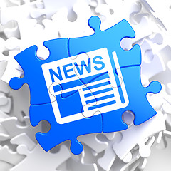 Image showing Newspaper Icon with News Word on Blue Puzzle.