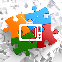 Image showing TV Set Icon on Multicolor Puzzle.