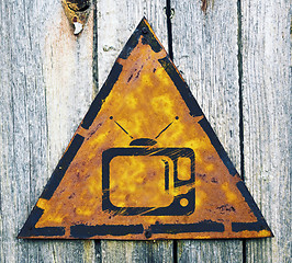 Image showing TV Set Icon on Rusty Warning Sign.