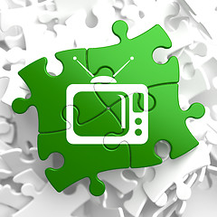 Image showing TV Set Icon on Green Puzzle.