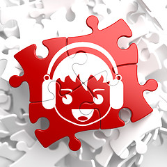 Image showing Happy Boy with Headphones Icon on Red Puzzle.