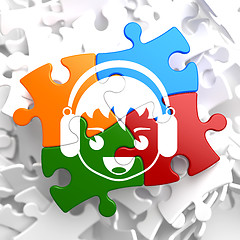 Image showing Boy with Headphones Icon on Multicolor Puzzle.