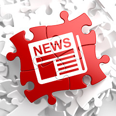 Image showing Newspaper Icon with News Word on Red Puzzle.