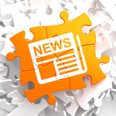 Image showing Newspaper Icon with News Word on Orange Puzzle.