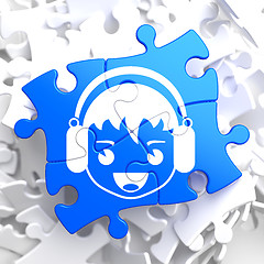 Image showing Boy with Headphones Icon on Blue Puzzle.