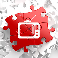 Image showing TV Set Icon on Red Puzzle.