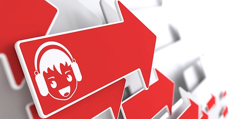 Image showing Boy with Headphones Icon on Red Arrow.