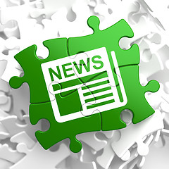 Image showing Newspaper Icon with News Word on Green Puzzle.