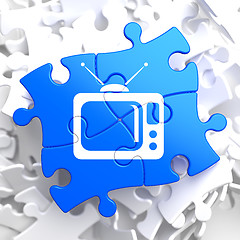 Image showing TV Set Icon on Blue Puzzle.