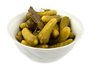 Image showing Salt cucumbers in a dish