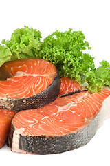 Image showing Raw salmon and lettuce isolated 