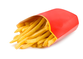 Image showing French fries in a red carton box isolated