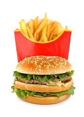 Image showing Hamburger and potato isolated
