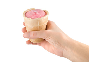 Image showing Pink ice cream in hand