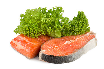 Image showing Raw salmon and lettuce