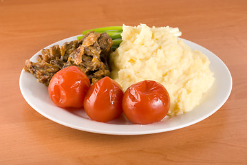 Image showing Cooked potatoes with liver