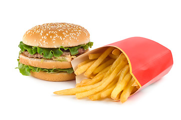 Image showing Burger and french fries