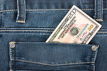 Image showing Fifty dollar in pocket