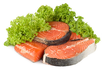 Image showing Salmon and lettuce isolated