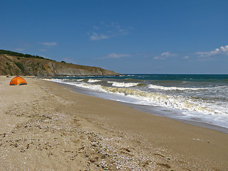 Image showing Splashing waves on the beach