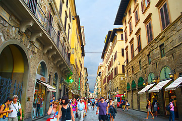 Image showing Tourists walking in crowded street in Florence