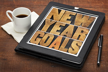 Image showing New Year goals on digital tablet