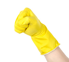 Image showing Fist in a yellow glove 