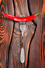 Image showing Red chili pepper and fork