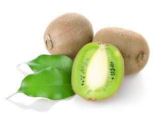 Image showing Kiwi fruit with green leaves