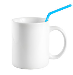 Image showing White cup with a drinking straw (Path)