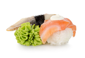 Image showing Sushi and wasabi isolated