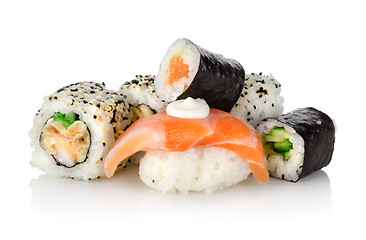 Image showing Sushi with a cucumber isolated