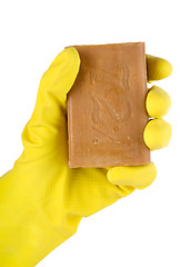 Image showing Cleaning glove with a soap