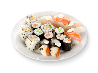 Image showing Sushi and rolls in a plate