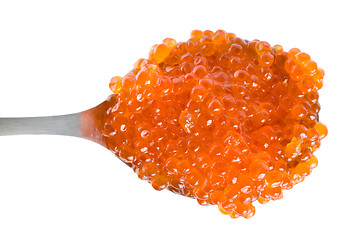 Image showing Red caviar in spoon isolated