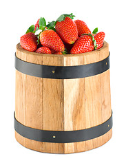 Image showing Wooden barrel with strawberries