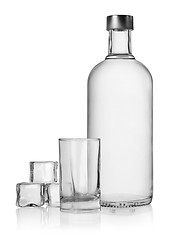 Image showing Bottle of vodka and ice cube