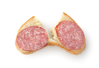 Image showing Sandwich with sausage isolated