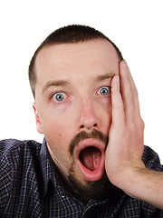 Image showing Shocked young short-haired man