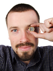 Image showing Successful young man - earned euro currency