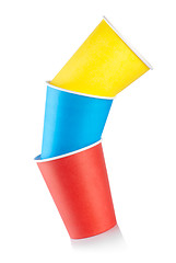 Image showing Three colored paper cups