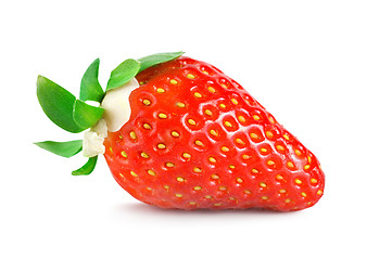 Image showing Strawberries with green leaves