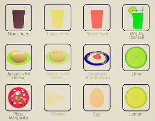 Image showing Vintage look Food and drink icons