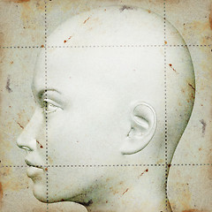 Image showing head sketch on stained paper