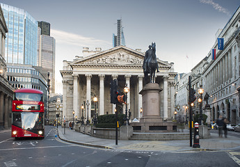 Image showing Red Bus in motion in City of London