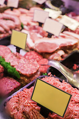 Image showing Meat and sausages in a butcher shop
