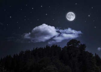 Image showing Night starry sky and moon over the mountain