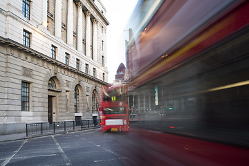 Image showing Red Bus in motion in City of London