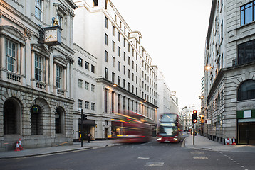 Image showing Red Bus in motion in City of London