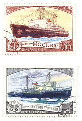 Image showing Old post stamps with ships